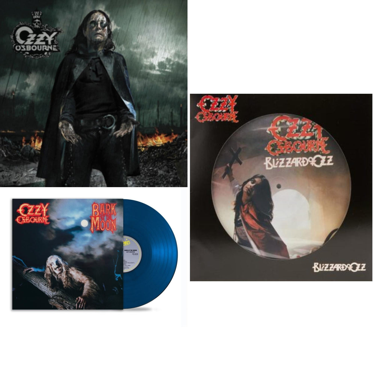 Black Rain (2LP) & Bark At The Moon (40Th Anniversary) (Translucent Cobalt Blue LP Vinyl) & Blizzard Of Ozz (Picture Disc)