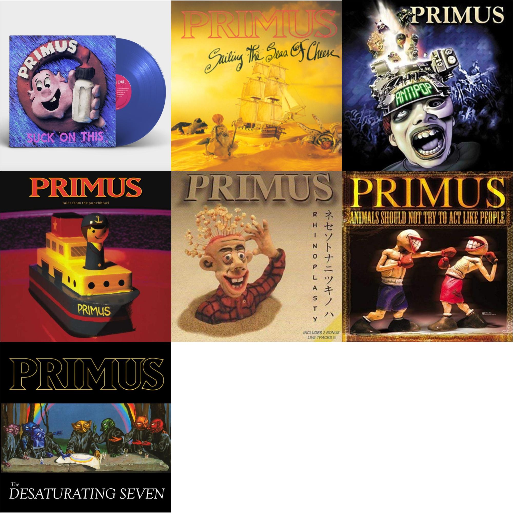 Primus - Suck On This (Cobalt Blue LP Vinyl/Remastered/Reissue) & Sailing Seas Of Cheese & Antipop (2 LP) & Tales From The Punchbowl (2LP) & Rhinoplasty (2 LP) & Animals Should Not Try To Act Like People & Desaturating Seven (7Th Anniversary)