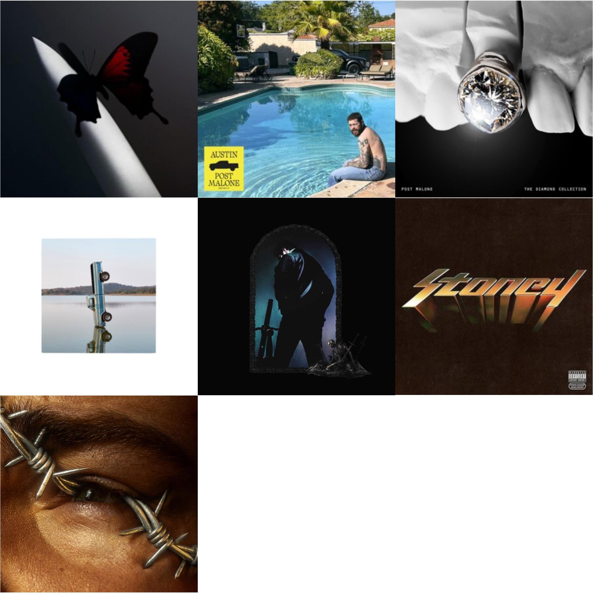 Twelve Carat Toothache & Austin (Forest Green/2LP) (X) & Diamond Collection (Metallic Silver Vinyl/2LP) & F-1 Trillion (2LP) & Hollywood's Bleeding (2LP/Pink Vinyl) & Stoney (Orange LP Vinyl) & Beerbongs & Bentleys (2LP/Clear Vinyl)