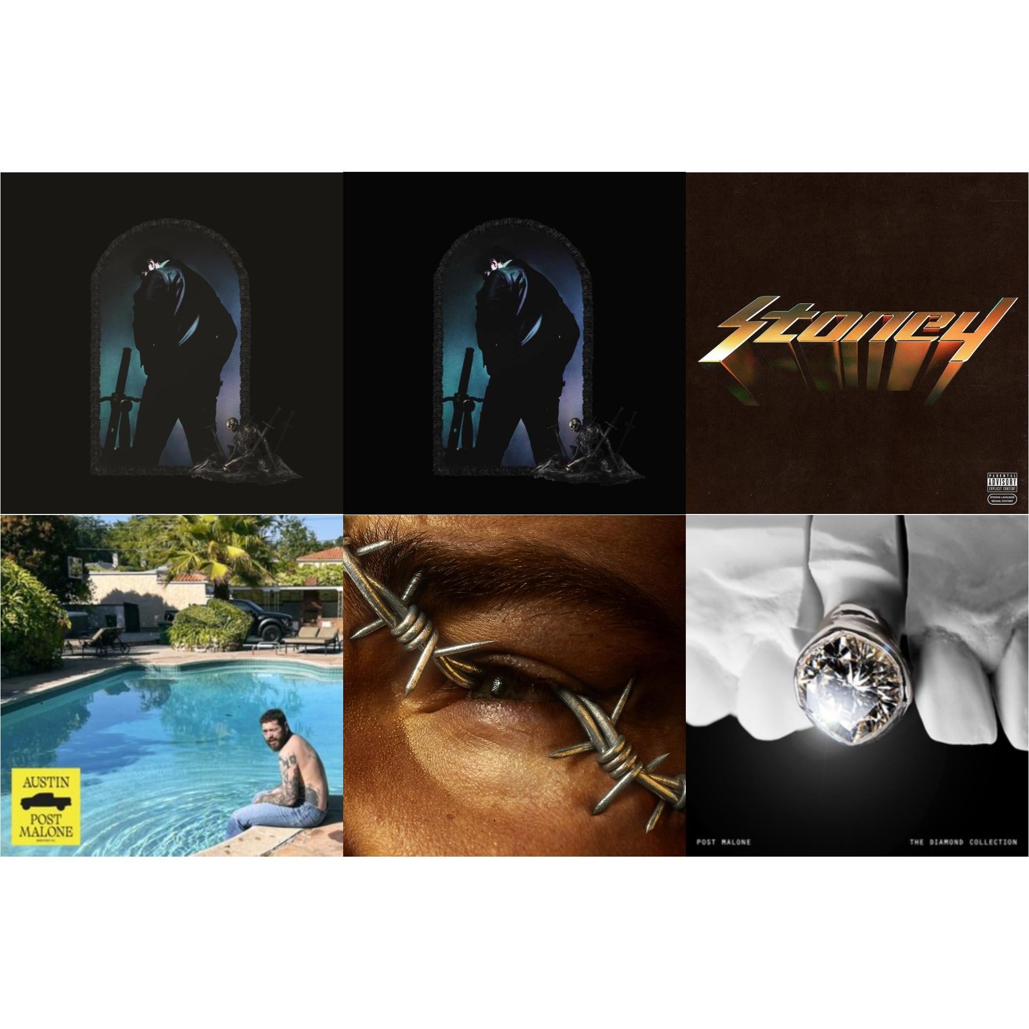 Austin (Forest Green/2LP) (X) & Diamond Collection (Metallic Silver Vinyl/2LP) & Hollywood's Bleeding (Lavender Vinyl/2LP) & Hollywood's Bleeding (2LP/Pink Vinyl) & Stoney (Orange LP Vinyl) & Beerbongs & Bentleys (2LP/Clear Vinyl)