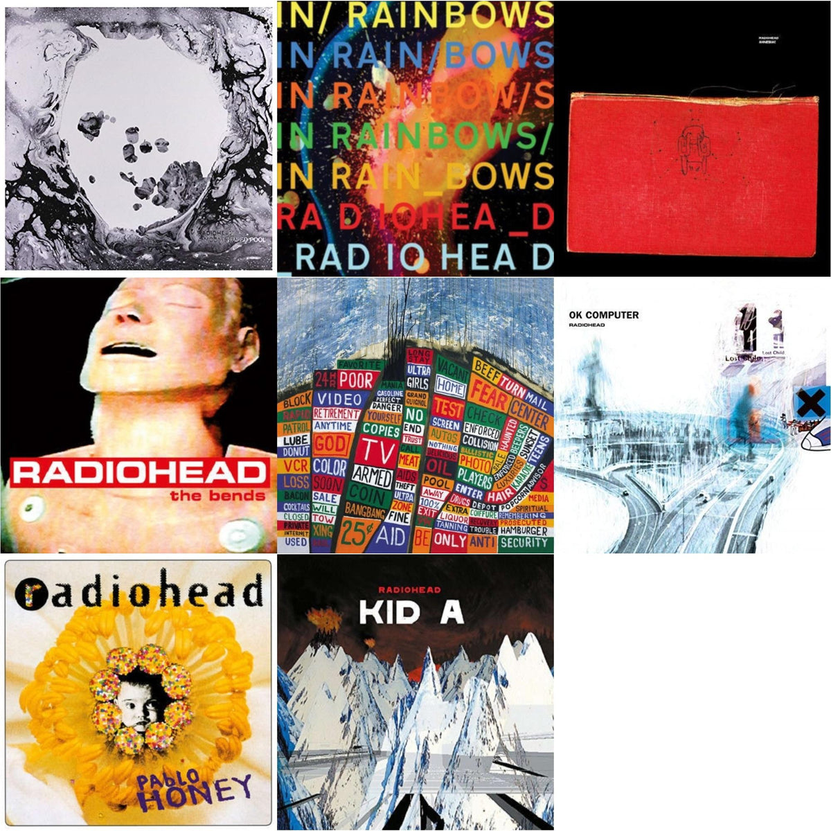 In Rainbows (180G) & Pablo Honey (180G) & Bends (180G) & Ok Computer (2LP/180G) & Kid A (2LP/180G) & Amnesiac (2LP/180G) & Hail To The Thief (2LP/45 RPM/180G) & Moon Shaped Pool (Foil Gatefold Cover)