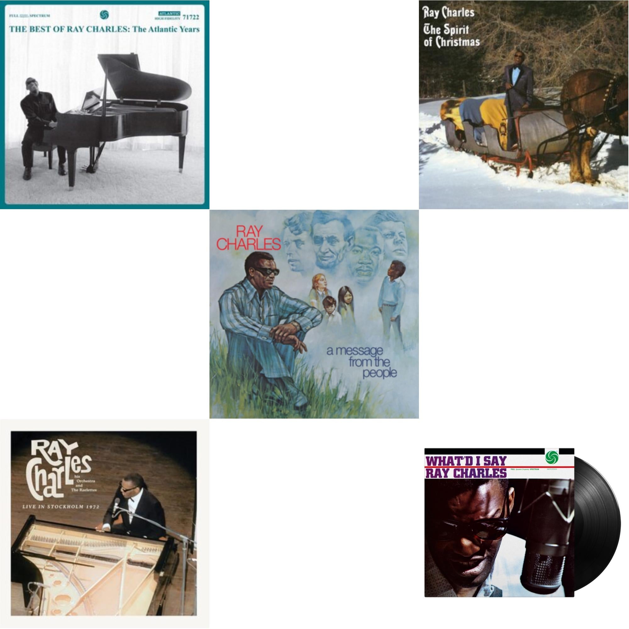 Best Of Ray Charles: The Atlantic Years (2LP/White Vinyl) & Live In Stockholm 1972 (140G) & Message From The People (140G) & Spirit Of Christmas & What'd I Say (180G)