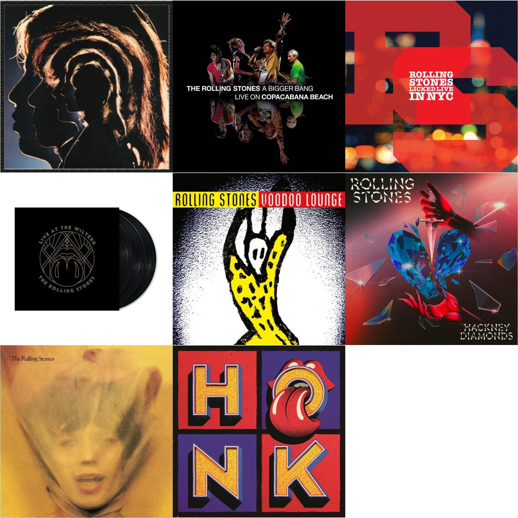 Rolling Stones - Hot Rocks 1964-1971 (2LP) & Bigger Bang Live On Copacabana Beach (Multi Color Vinyl/3LP) & Licked Live In Nyc (White Vinyl/3LP) & Live At The Wiltern (3LP) & Voodoo Lounge (30Th Anniversary) (Red/Yellow Vinyl/2LP) & Hackney Diamonds