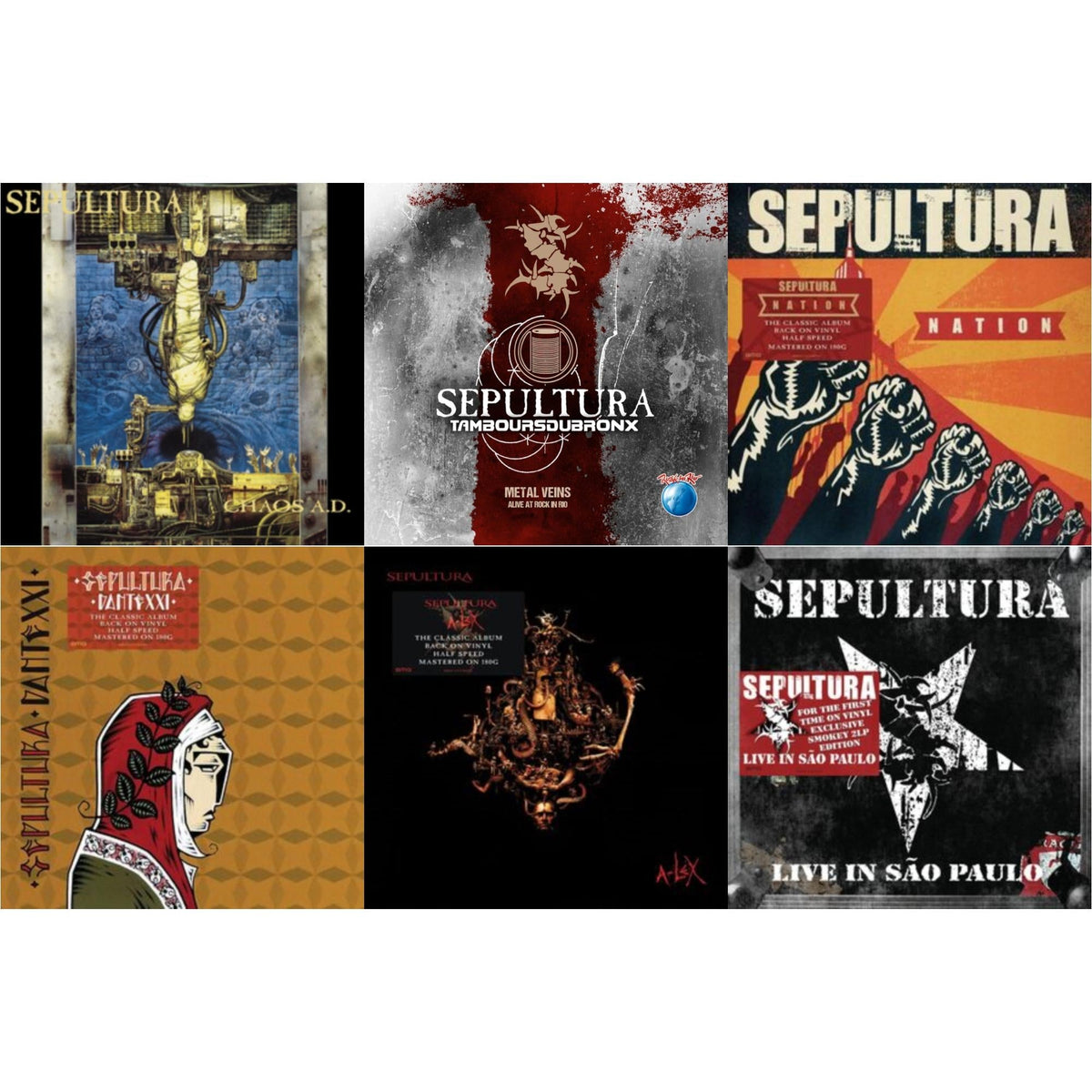 Chaos A.D. (Expanded Edition/2LP) & Metal Veins - Alive At Rock In Rio (Limited/2LP) & Nation (2LP) & Dante Xxi & A-Lex (2LP) & Live In Sao Paulo (2LP)
