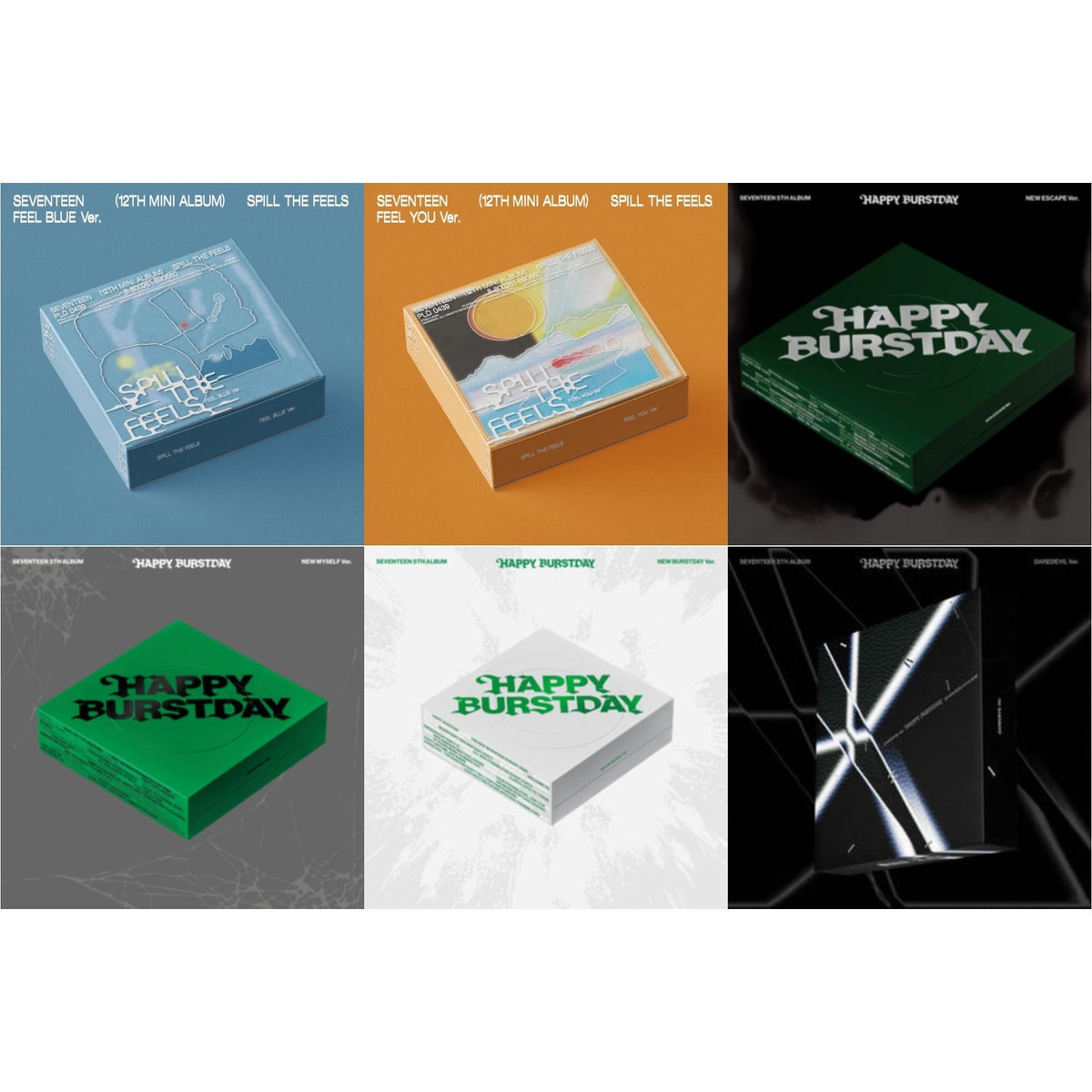 Spill The Feels - Seventeen 12Th Mini Album (Feel Blue Ver.) & Spill The Feels - Seventeen 12Th Mini Album (Feel You Ver.) & Seventeen 5Th Album Happy Burstday (New Escape Ver.) & Seventeen 5Th Album Happy Burstday (New Myself Ver.)