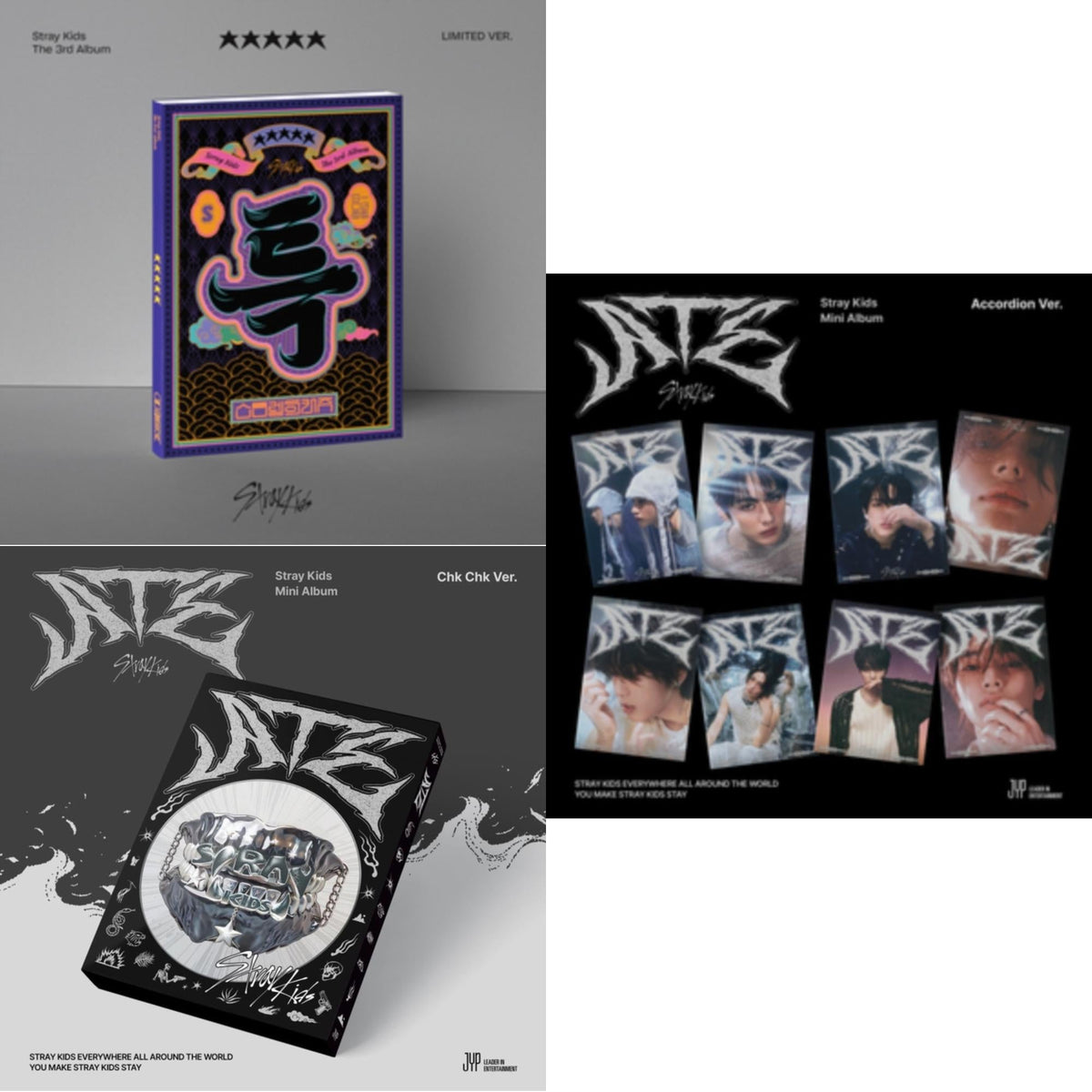 This is a 3 CD SKU bundle.
1.This CD is brand new.Format: CDThis item's title is: 5-Star (Limited Ver.)Artist: Stray KidsBarcode: 196922331695Release Date: 6/2/2023
2.This CD is brand new.Format: CDThis item's title is: Ate (Chk Chk Ver.
