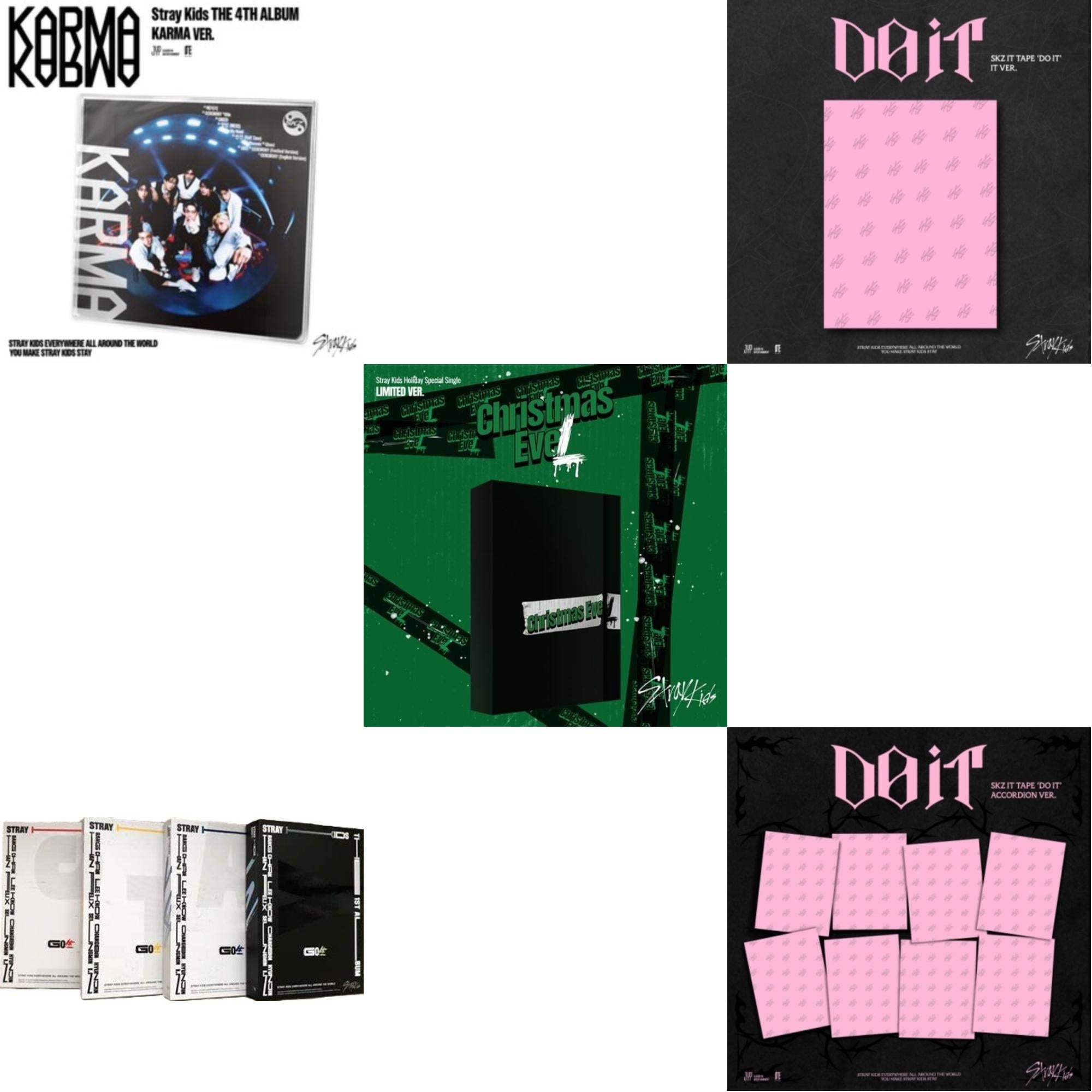 Karma (Karma Ver.) & Go: Volume 1 (Normal Edition) & Holiday Special Single Christmas Evel (Normal Ver.) & Do It - Skz It Tape (It Ver.) & Do It - Skz It Tape (Accordion Ver.)