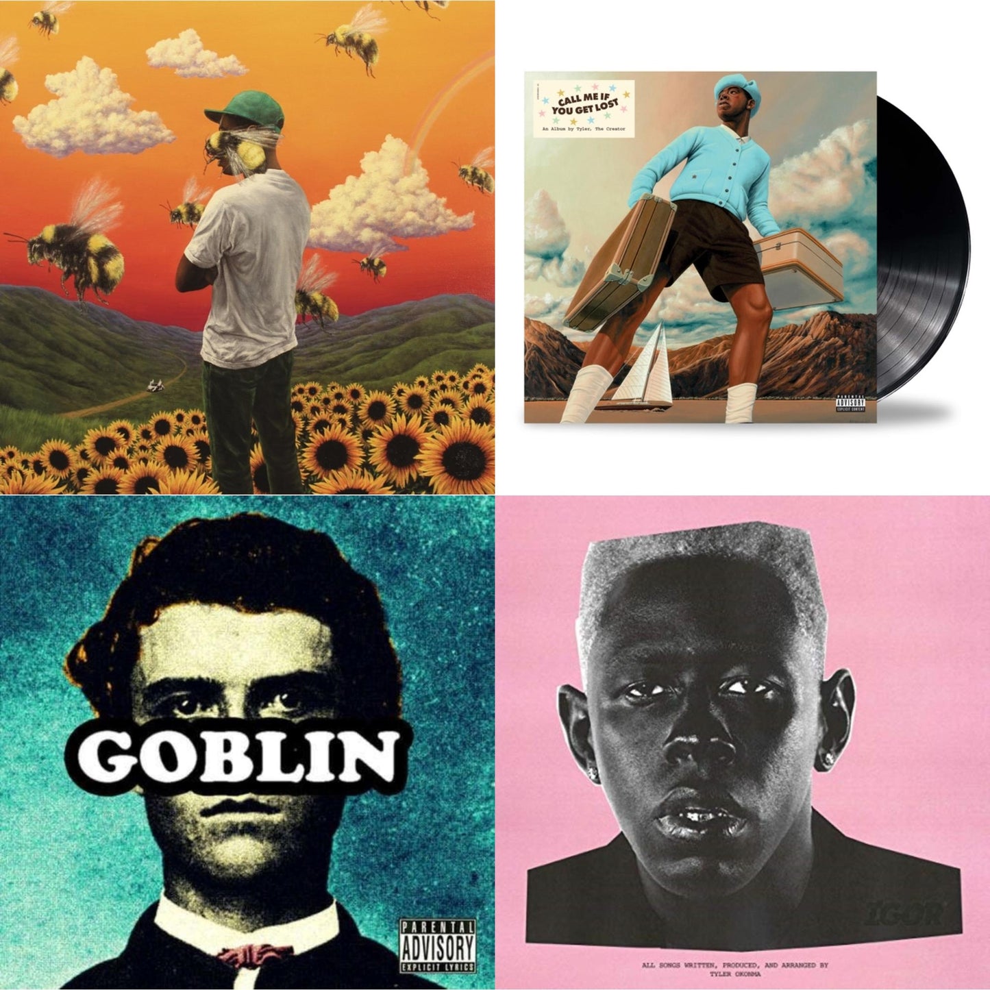 This is a 4 LP Vinyl SKU bundle.
1.This LP Vinyl is brand new.Format: LP VinylThis item's title is: Flower Boy (2LP/150G)Artist:  The Creator TylerLabel: COLUMBIABarcode: 889854690519Release Date: 12/1/2017
2.This LP Vinyl is brand new.