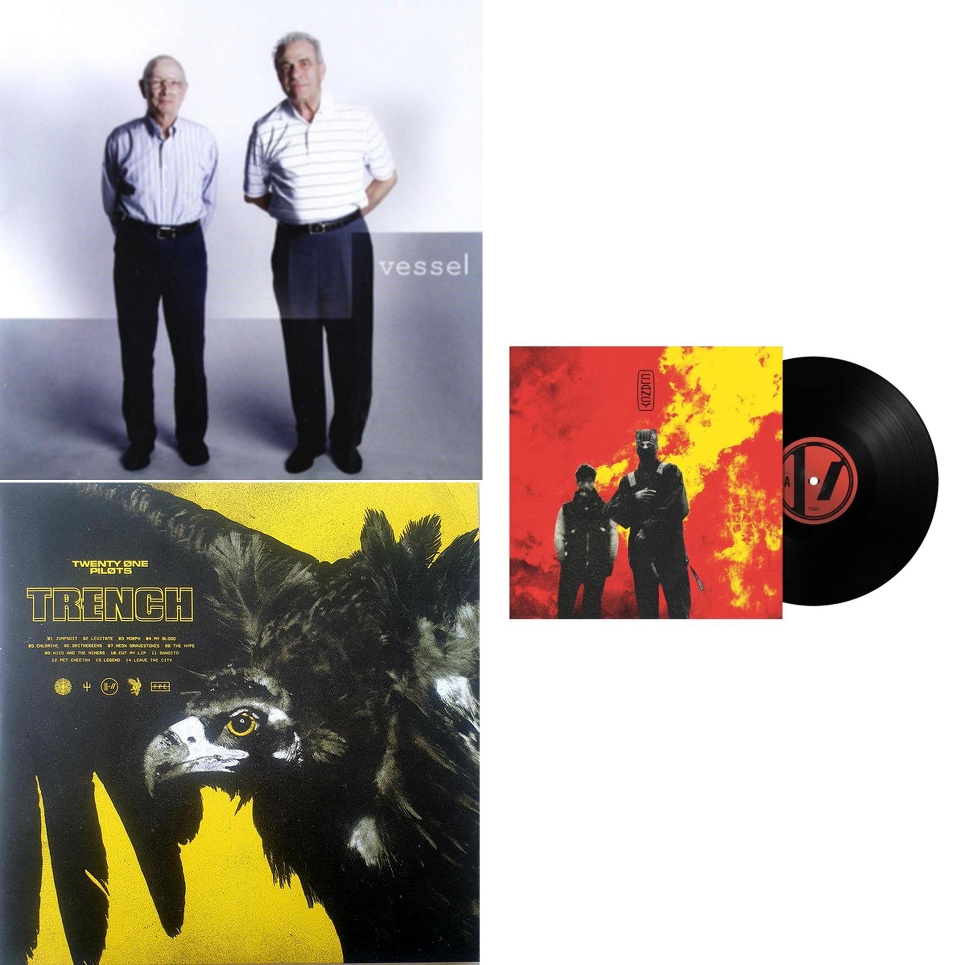 This is a 3 LP Vinyl SKU bundle.
1.This LP Vinyl is brand new.Format: LP VinylThis item's title is: VesselArtist: Twenty One PilotsBarcode: 075678673542Release Date: 5/27/2014
2.This LP Vinyl is brand new.