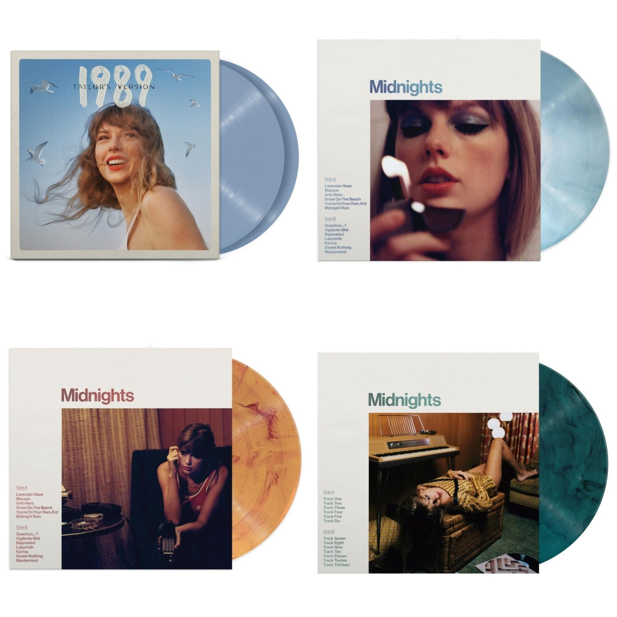 Midnights (X) (Moonstone Blue LP Vinyl) & Midnights (X) (Jade Green LP Vinyl) & Midnights (X) (Blood Moon LP Vinyl) & 1989 (Taylor's Version) (2LP/Crystal Skies Blue Vinyl)