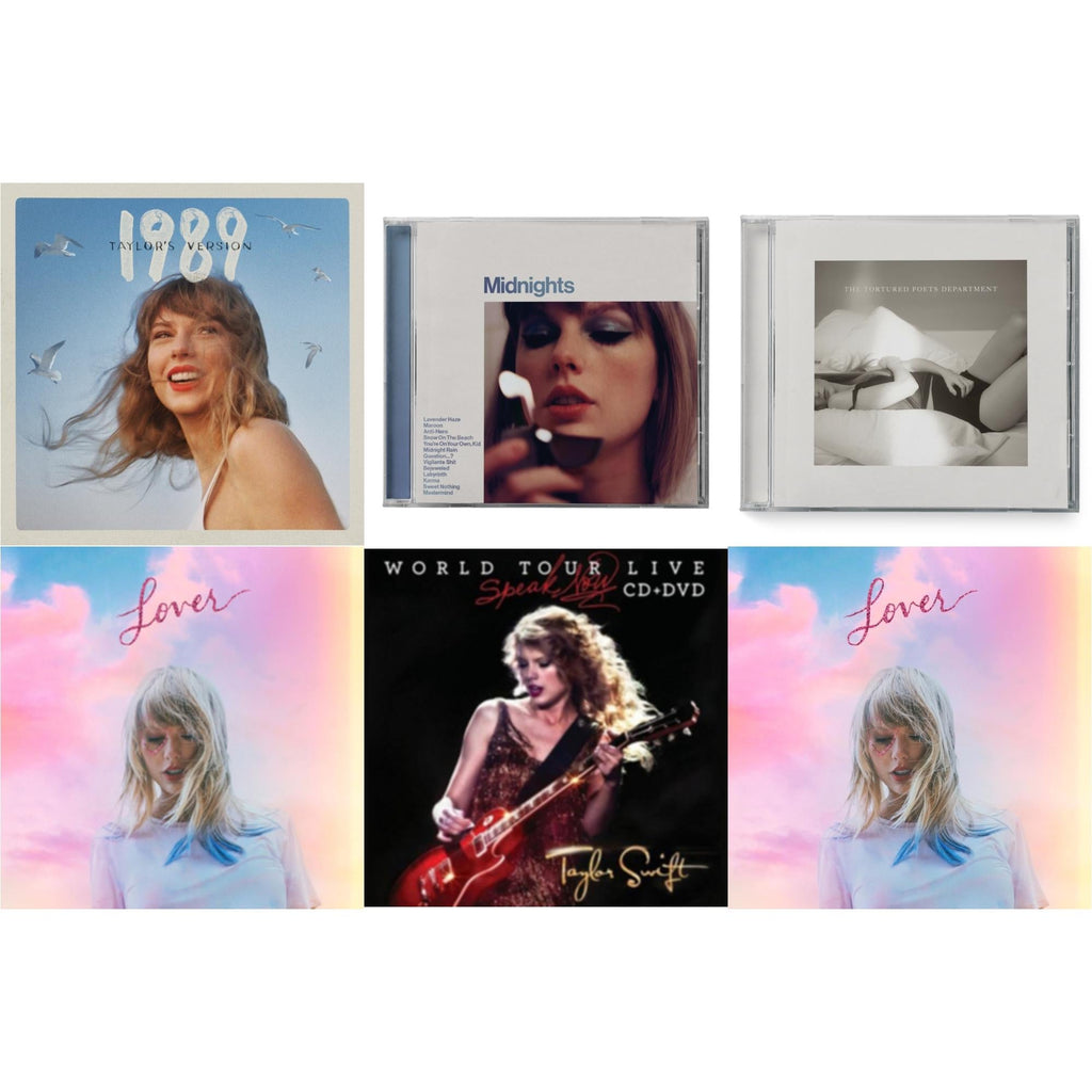 Midnights (X) (Moonstone Blue CD) & 1989 (Taylor's Version) & Tortured Poets Department (X) (Manuscript- Bonus Track) & Speak Now World Tour Live (CD/DVD) & Lover (Deluxe) (Version 2) & Lover