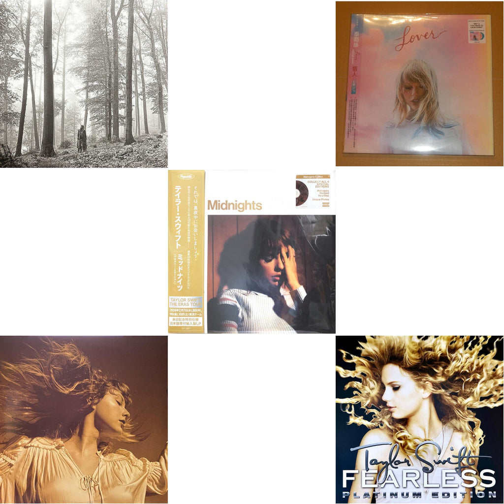 Folklore (X) (Beige Vinyl/2LP) & Fearless (Taylor's Version) (Gold Vinyl/3LP) & Midnights (X) (Mahogany Color LP Vinyl) & Lover & Fearless Platinum Edition