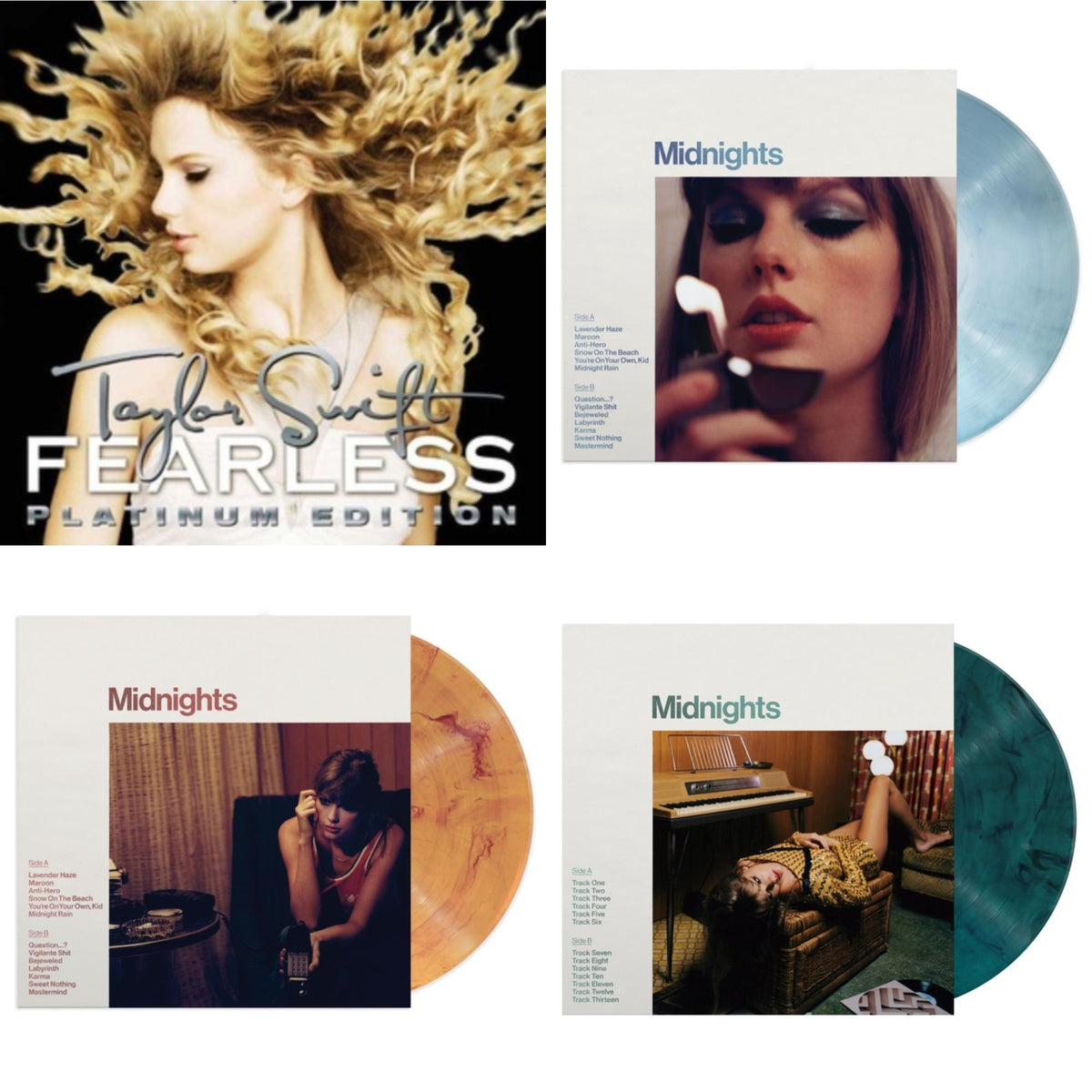Midnights (X) (Moonstone Blue LP Vinyl) & Midnights (X) (Jade Green LP Vinyl) & Midnights (X) (Blood Moon LP Vinyl) & Fearless Platinum Edition
