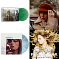 Evermore (Green Vinyl/2LP) & Red (Taylor's Version) (4LP) & Midnights (X) (Moonstone Blue LP Vinyl) & Fearless Platinum Edition