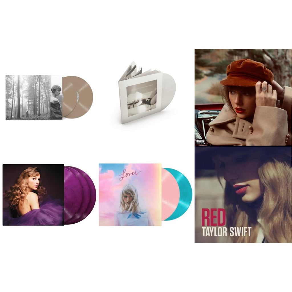 Folklore (X) (Beige Vinyl/2LP) & Red (Taylor's Version) (4LP) & Speak Now (Taylor's Version) (Orchid Marbled Vinyl/3LP) & Tortured Poets Department (X) (Ghosted White Vinyl/2LP/Manuscript- Bonus Track) & Lover & Red