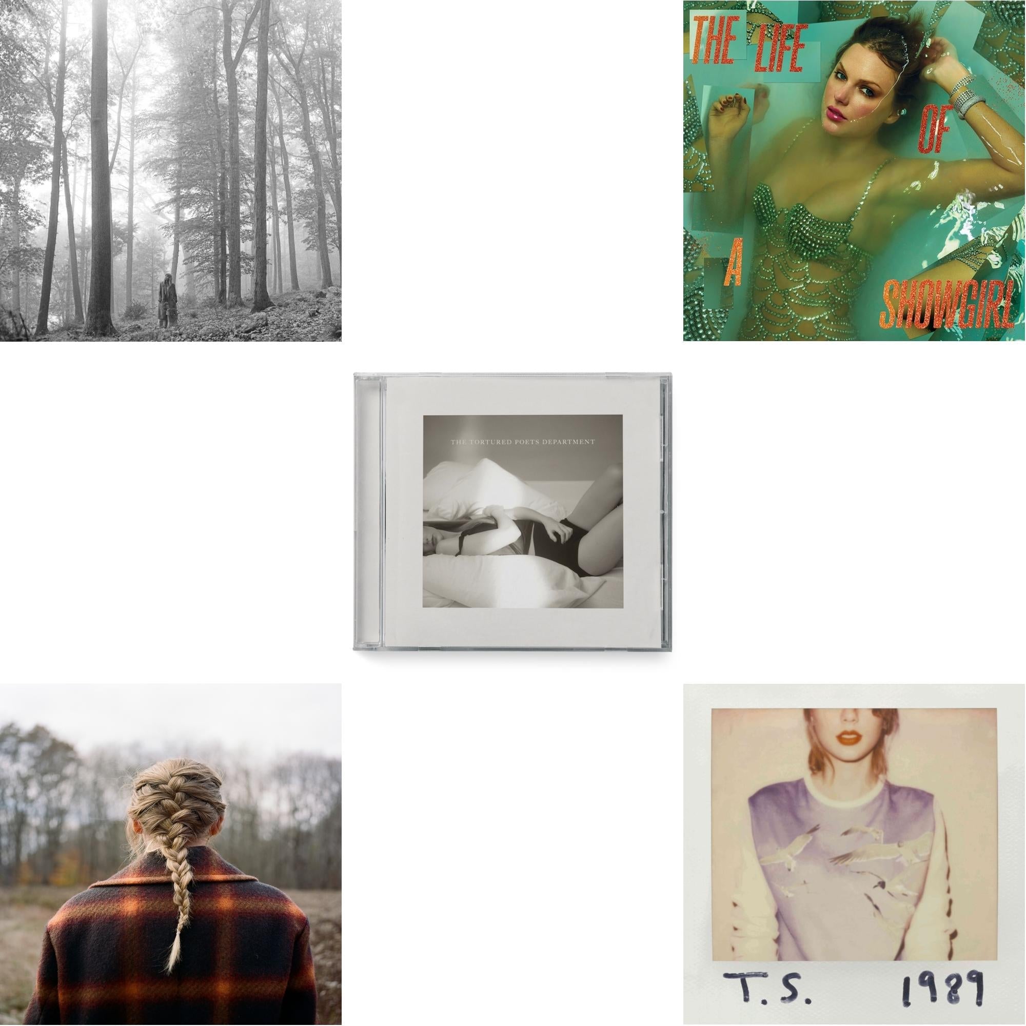 Folklore (Edited) & Evermore (X) & Tortured Poets Department (X) (Manuscript- Bonus Track) & Life Of A Showgirl (X) (Sweat & Vanilla Perfume CD W/ Poster) & 1989