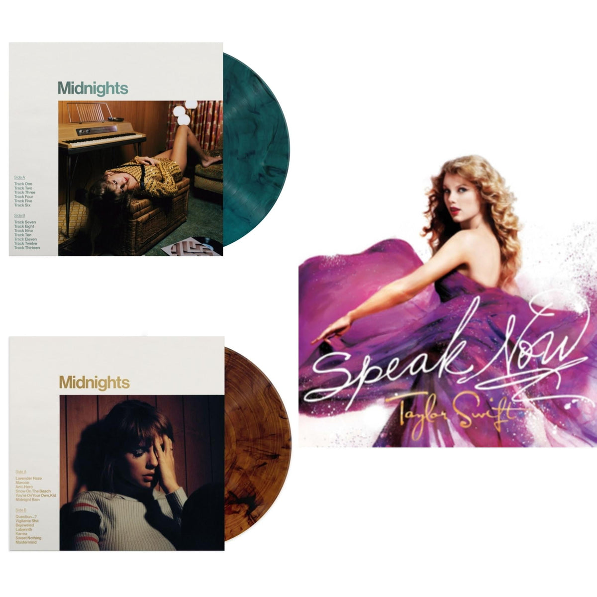 This is a 3 LP Vinyl SKU bundle.
1.This LP Vinyl is brand new.Format: LP VinylMusic Style: Indie PopThis item's title is: Midnights (X) (Jade Green LP Vinyl)Artist: Taylor SwiftLabel: REPUBLICBarcode: 602445790050Release Date: 10/21/2022
2.This LP Vinyl is brand new.