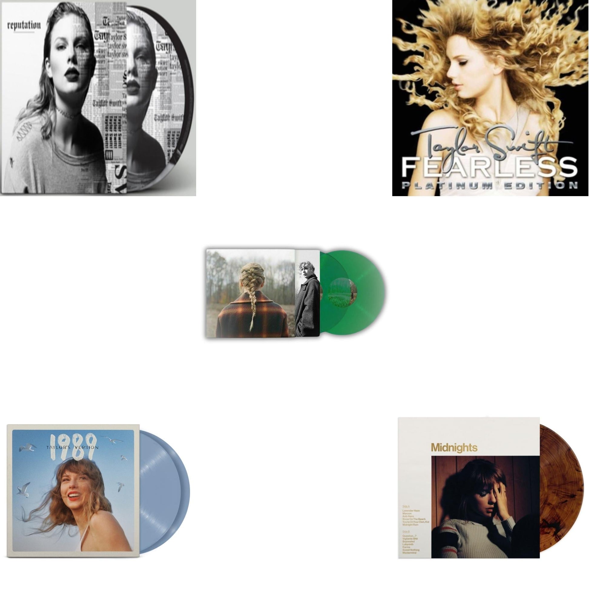 This is a 5 LP Vinyl SKU bundle.
1.This LP Vinyl is brand new.Format: LP VinylMusic Style: VocalThis item's title is: Reputation (Picture Disc)Artist: Taylor SwiftLabel: Big Machine RecordsBarcode: 843930033157Release Date: 12/15/2017
2.This LP Vinyl is brand new.