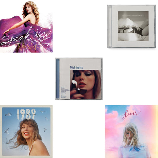 This is a 5 CD SKU bundle.
1.This CD is brand new.Format: CDMusic Style: CountryThis item's title is: Speak NowArtist: Taylor SwiftLabel: Rock/PopBarcode: 602527493954Release Date: 10/25/2010
2.This CD is brand new.