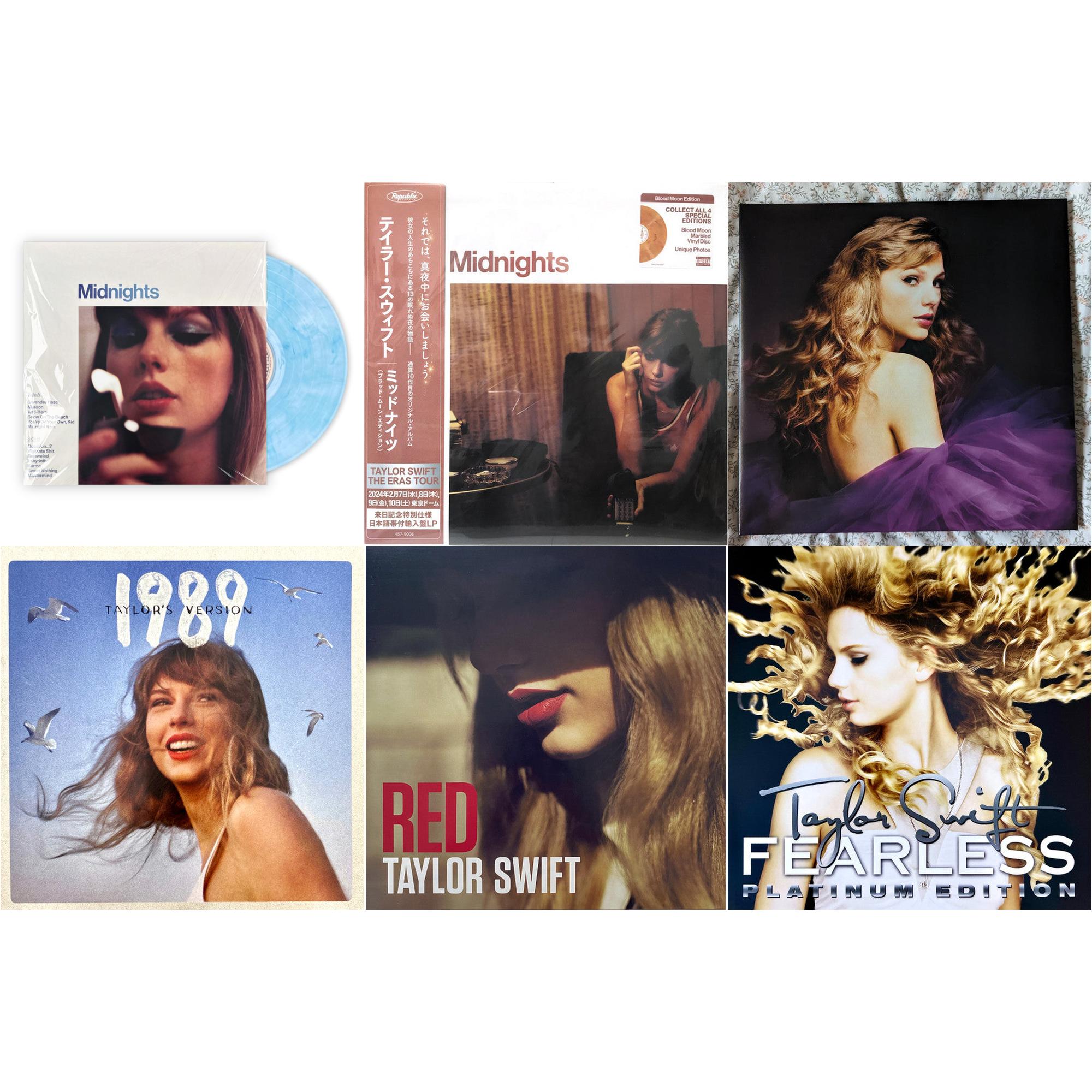 Midnights (X) (Moonstone Blue LP Vinyl) & Midnights (X) (Blood Moon LP Vinyl) & Speak Now (Taylor's Version) (Orchid Marbled Vinyl/3LP) & 1989 (Taylor's Version) (2LP/Crystal Skies Blue Vinyl) & Red & Fearless Platinum Edition