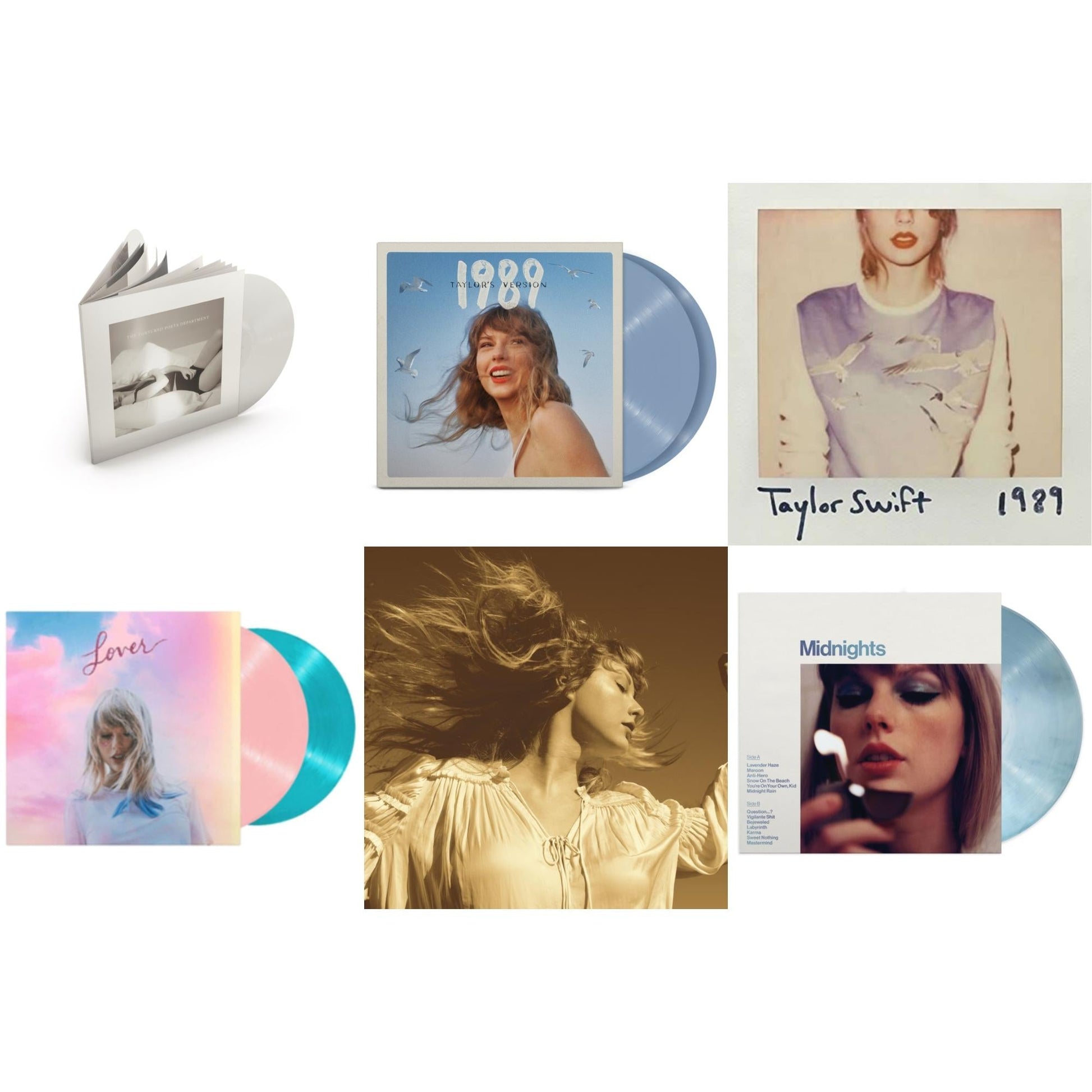 This is a 6 LP Vinyl SKU bundle.
1.This LP Vinyl is brand new.Format: LP VinylThis item's title is: Tortured Poets Department (X) (Ghosted White Vinyl/2LP/Manuscript- Bonus Track)Artist: Taylor SwiftBarcode: 602458933314Release Date: 4/19/2024
2.This LP Vinyl is brand new.