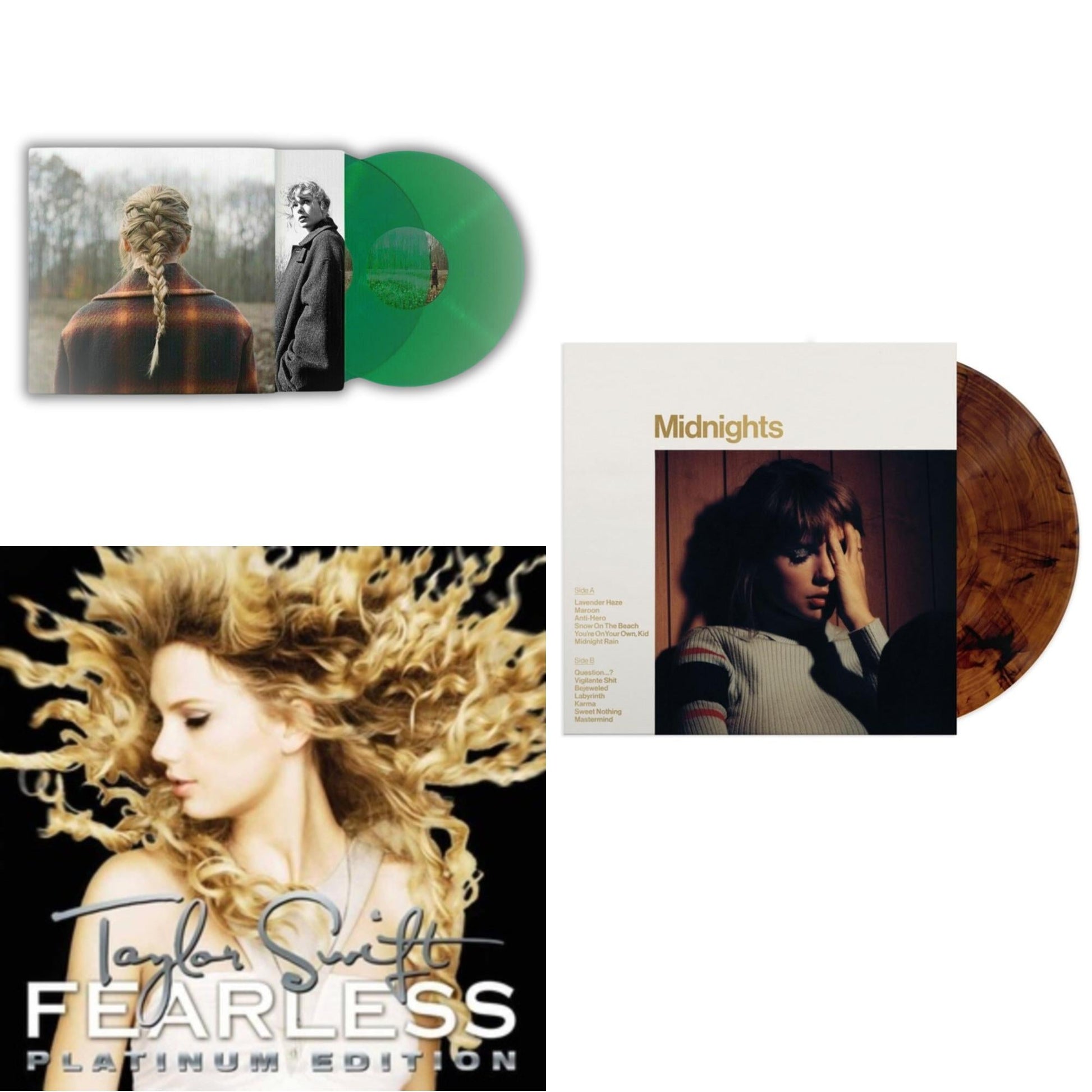 This is a 3 LP Vinyl SKU bundle.
1.This LP Vinyl is brand new.Format: LP VinylMusic Style: Alternative RockThis item's title is: Evermore (Green Vinyl/2LP)Artist: Taylor SwiftLabel: Republic RecordsBarcode: 602435651279Release Date: 5/28/2021
2.This LP Vinyl is brand new.