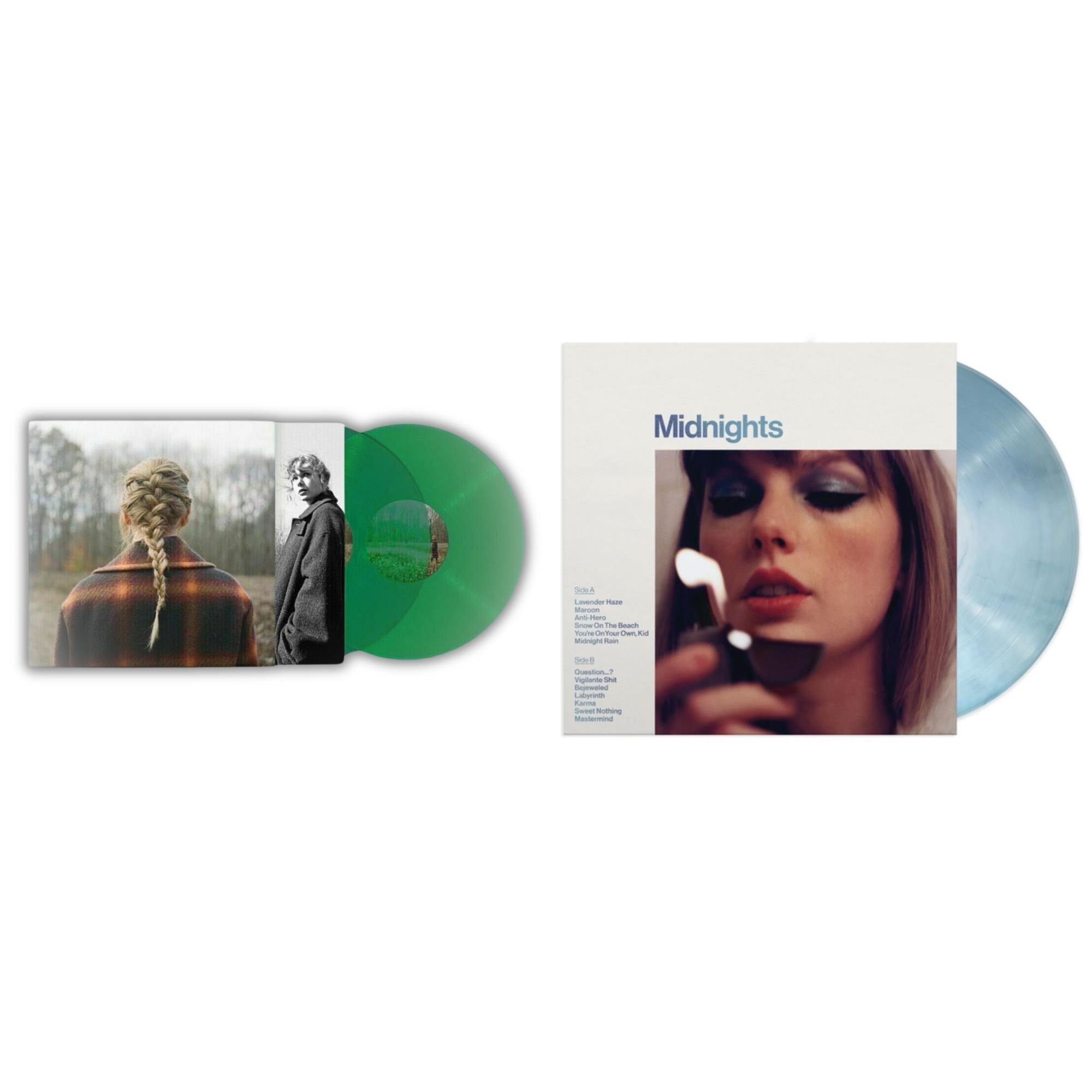 Evermore (Green Vinyl/2LP) & Midnights (X) (Moonstone Blue LP Vinyl)