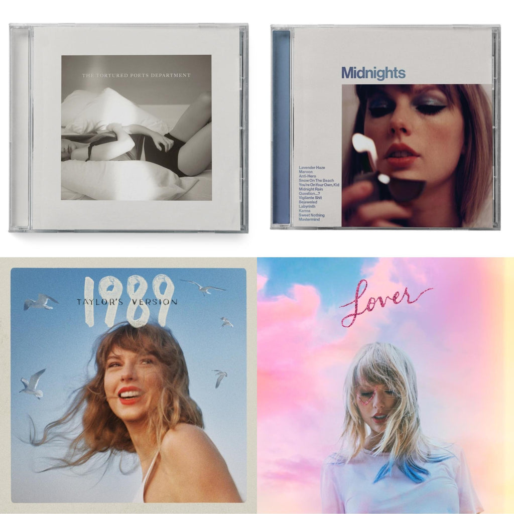 Midnights (X) (Moonstone Blue CD) & 1989 (Taylor's Version) & Tortured Poets Department (X) (Manuscript- Bonus Track) & Lover (Deluxe) (Version 2)