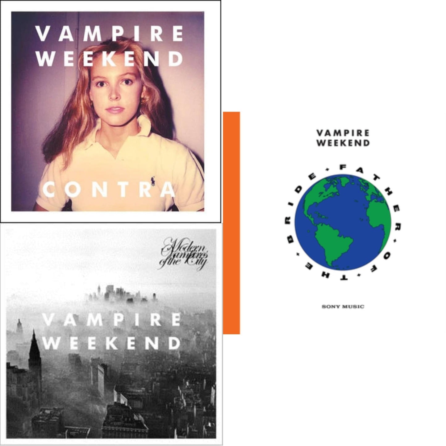 This is a 3 LP Vinyl SKU bundle.
1.This LP Vinyl is brand new.Format: LP VinylMusic Style: Alternative RockThis item's title is: ContraArtist: Vampire WeekendLabel: XL RECORDINGSBarcode: 634904042912Release Date: 1/12/2010
2.This LP Vinyl is brand new.