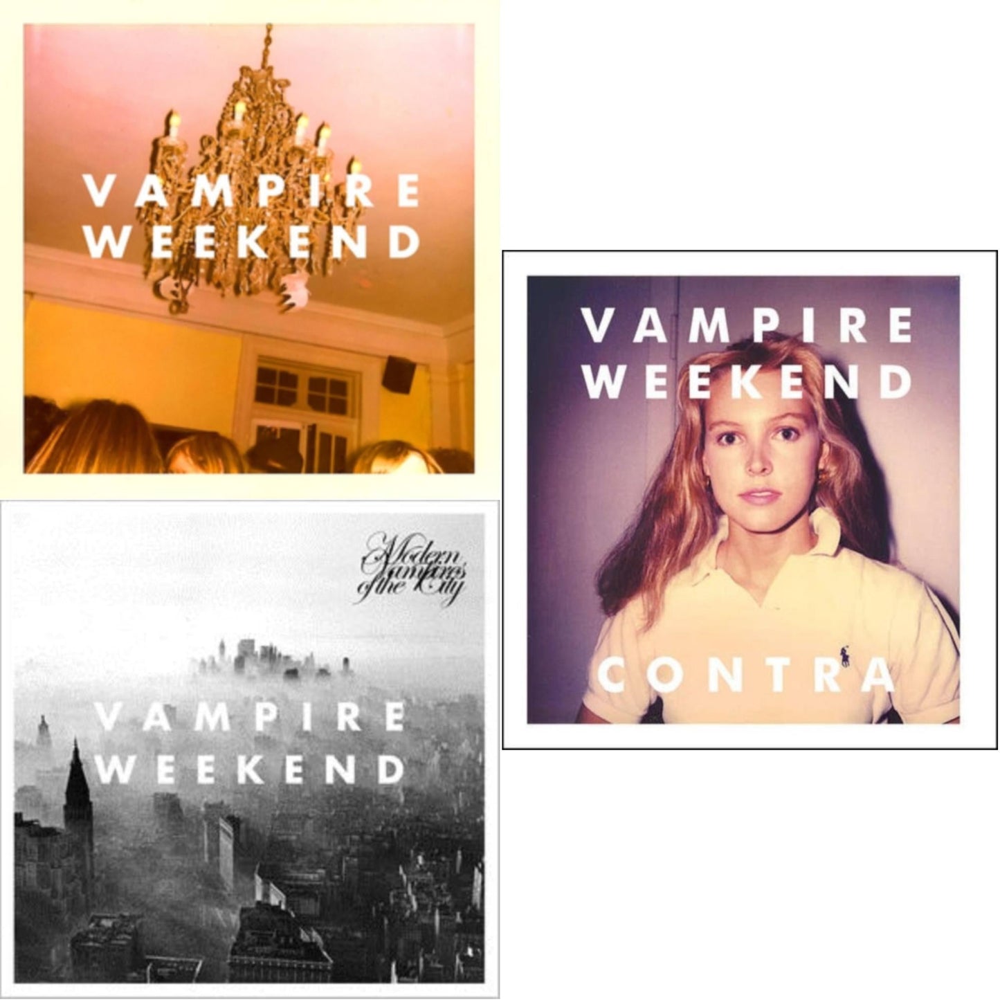 This is a 3 LP Vinyl SKU bundle.
1.This LP Vinyl is brand new.Format: LP VinylMusic Style: Indie RockThis item's title is: Vampire WeekendArtist: Vampire WeekendLabel: XL RECORDINGSBarcode: 634904031817Release Date: 1/29/2008
2.This LP Vinyl is brand new.