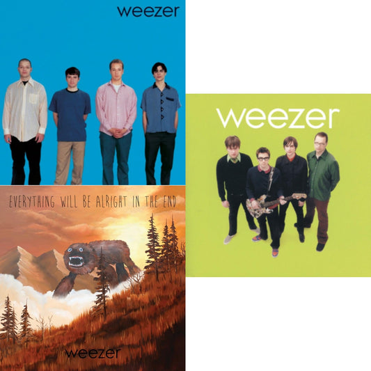 This is a 3 LP Vinyl SKU bundle.
1.This LP Vinyl is brand new.Format: LP VinylMusic Style: Power PopThis item's title is: Weezer (Blue Album)Artist: WeezerLabel: GEFFENBarcode: 602547945396Release Date: 10/28/2016
2.This LP Vinyl is brand new.