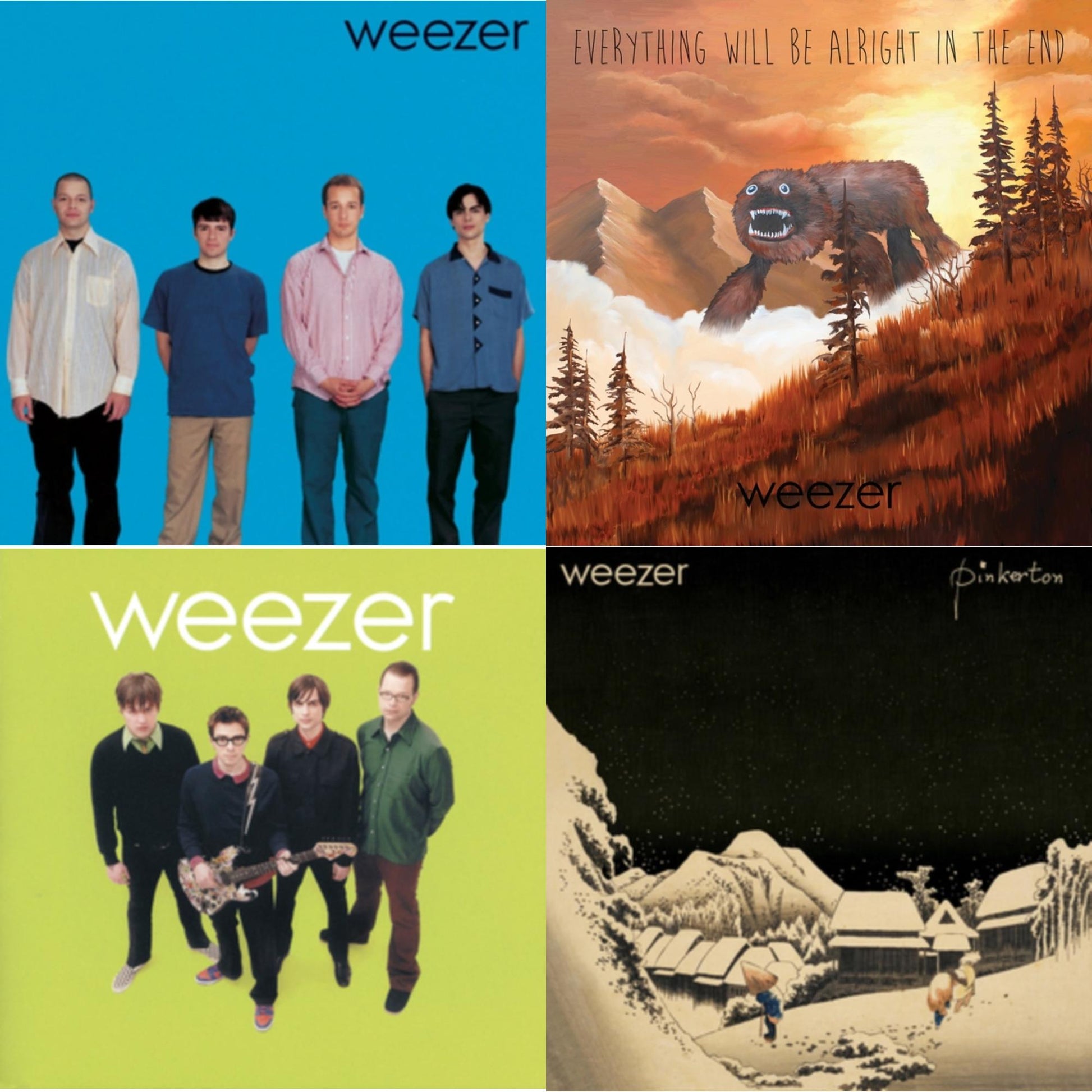 This is a 4 LP Vinyl SKU bundle.
1.This LP Vinyl is brand new.Format: LP VinylMusic Style: Power PopThis item's title is: Weezer (Blue Album)Artist: WeezerLabel: GEFFENBarcode: 602547945396Release Date: 10/28/2016
2.This LP Vinyl is brand new.