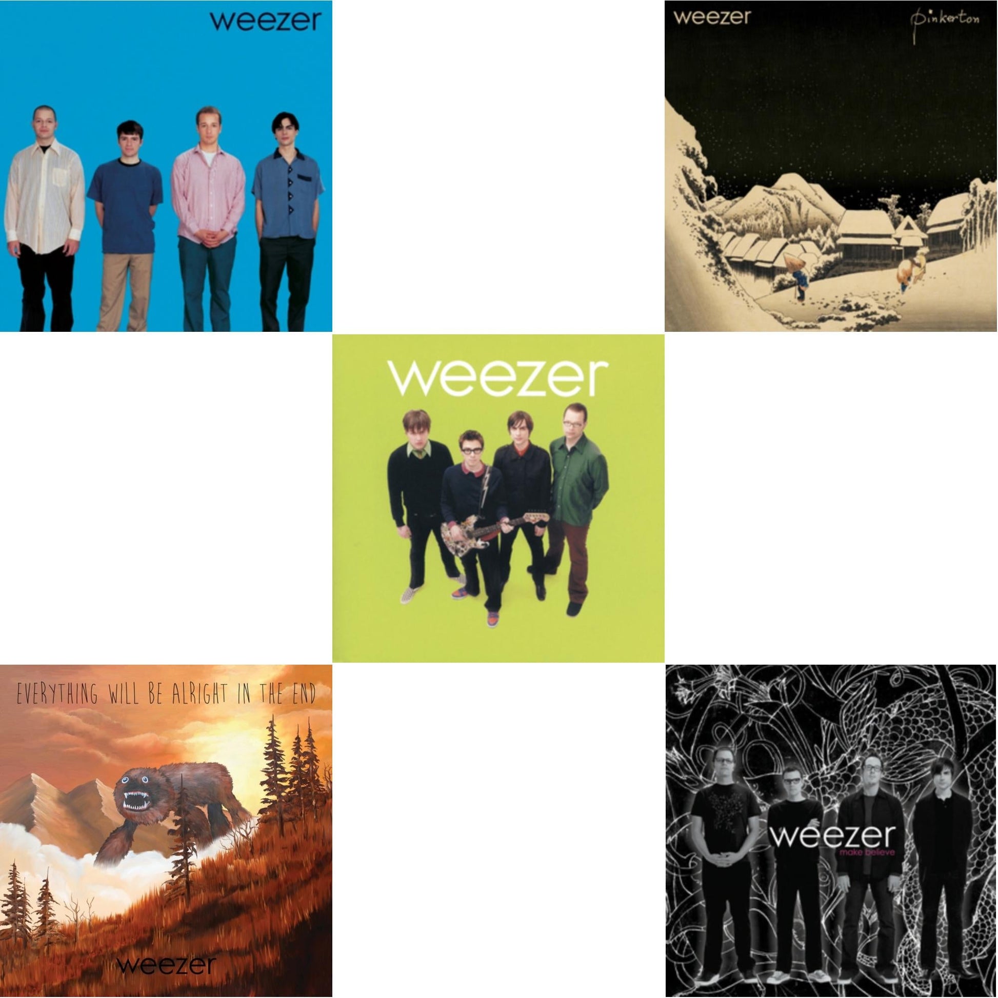 This is a 5 LP Vinyl SKU bundle.
1.This LP Vinyl is brand new.Format: LP VinylMusic Style: Power PopThis item's title is: Weezer (Blue Album)Artist: WeezerLabel: GEFFENBarcode: 602547945396Release Date: 10/28/2016
2.This LP Vinyl is brand new.