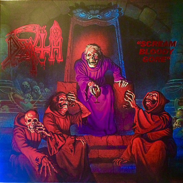 Scream Bloody Gore (Neon Violet, Bone White & Red  Tri Color Merge With Splatter LP Vinyl) & Scream Bloody Gore (Reissue)